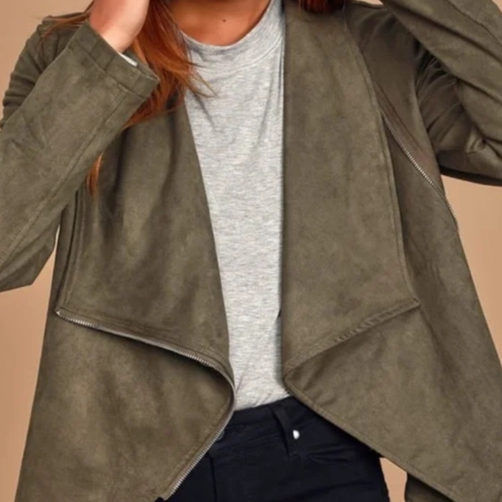 Lulu's Green Asymmetrical Leather Jacket Casual Style